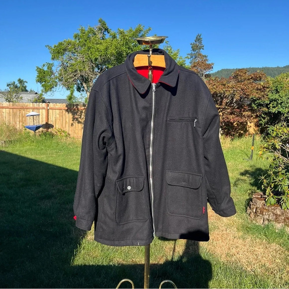 Marlboro Other - MARLBORO ~ Reversible Wool Men’s Red and Black Zip Jacket with Logo and Pockets